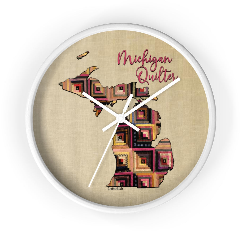 Michigan Quilter Wooden-Framed Wall Clock