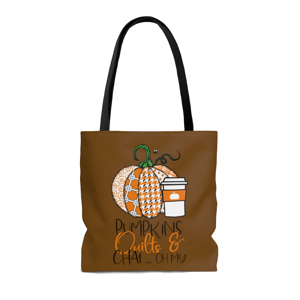 Quilter's Tote Bag, Fall Quilt Tote Bag, Pumpkins, Quilts & Chai
