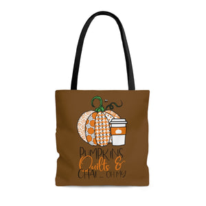 Quilter's Tote Bag, Fall Quilt Tote Bag, Pumpkins, Quilts & Chai