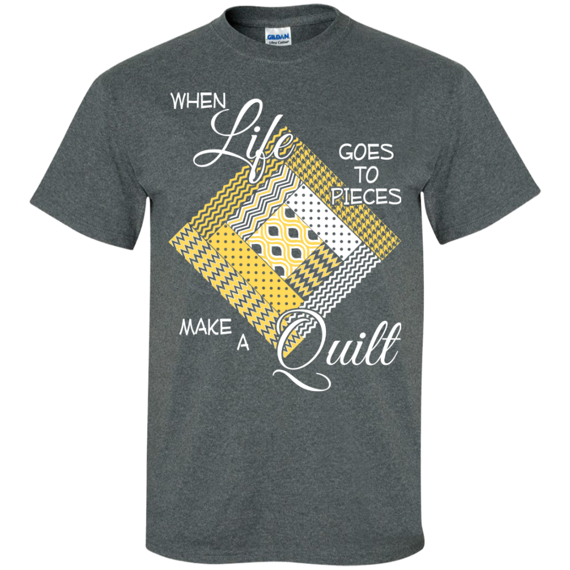 Make a Quilt (yellow) Custom Ultra Cotton T-Shirt - Crafter4Life - 7