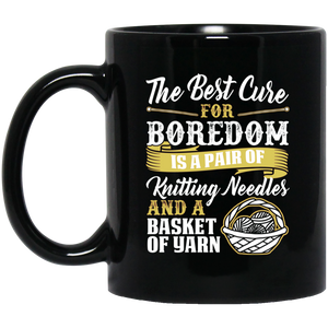 Cure For Boredom - Knitting - gold Black Mugs