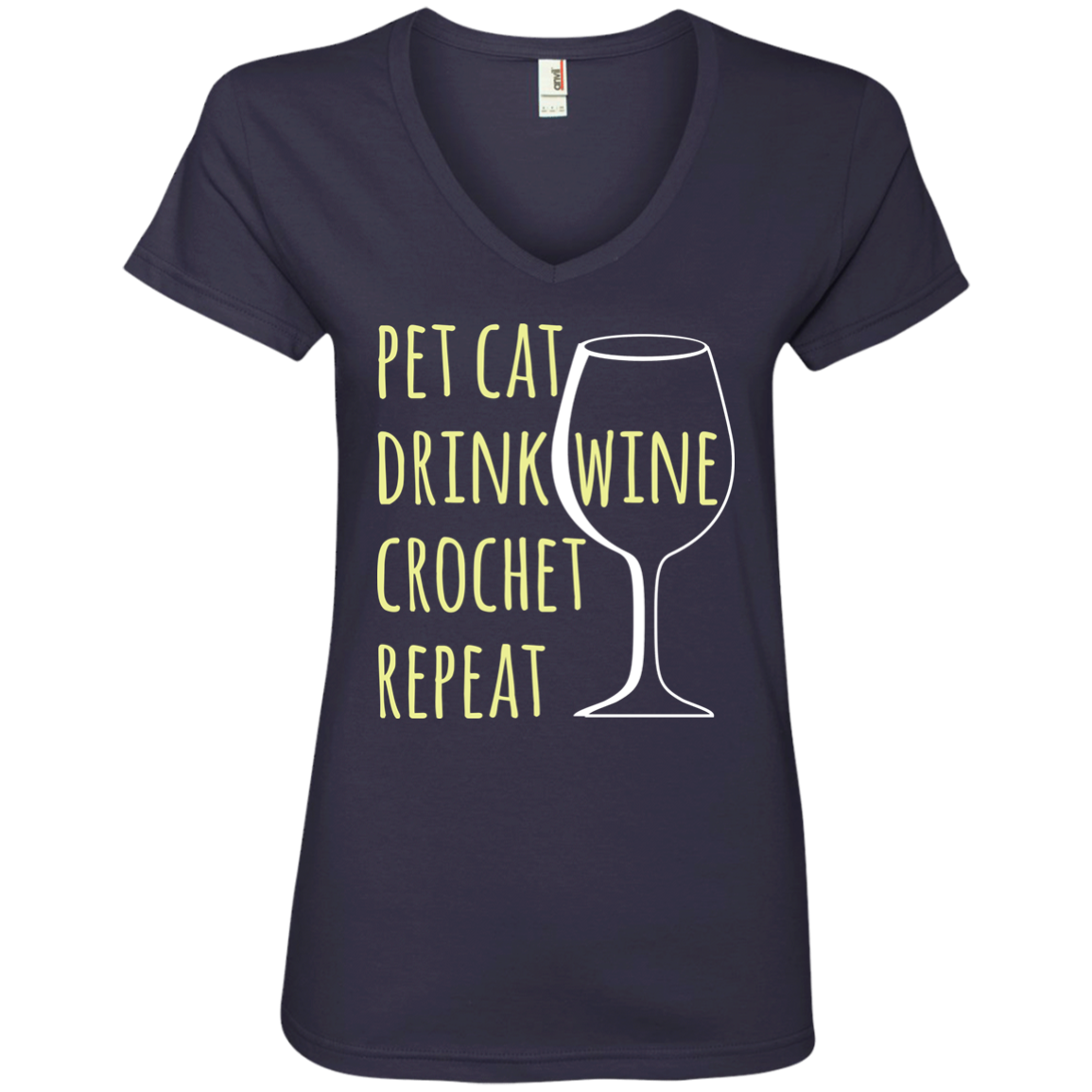 Pet Cat-Drink Wine-Crochet Ladies V-Neck T-Shirt