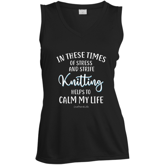 Knitting Helps to Calm My Life Ladies' Sleeveless Moisture Absorbing V-Neck