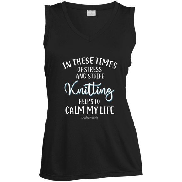 Knitting Helps to Calm My Life Ladies' Sleeveless Moisture Absorbing V-Neck