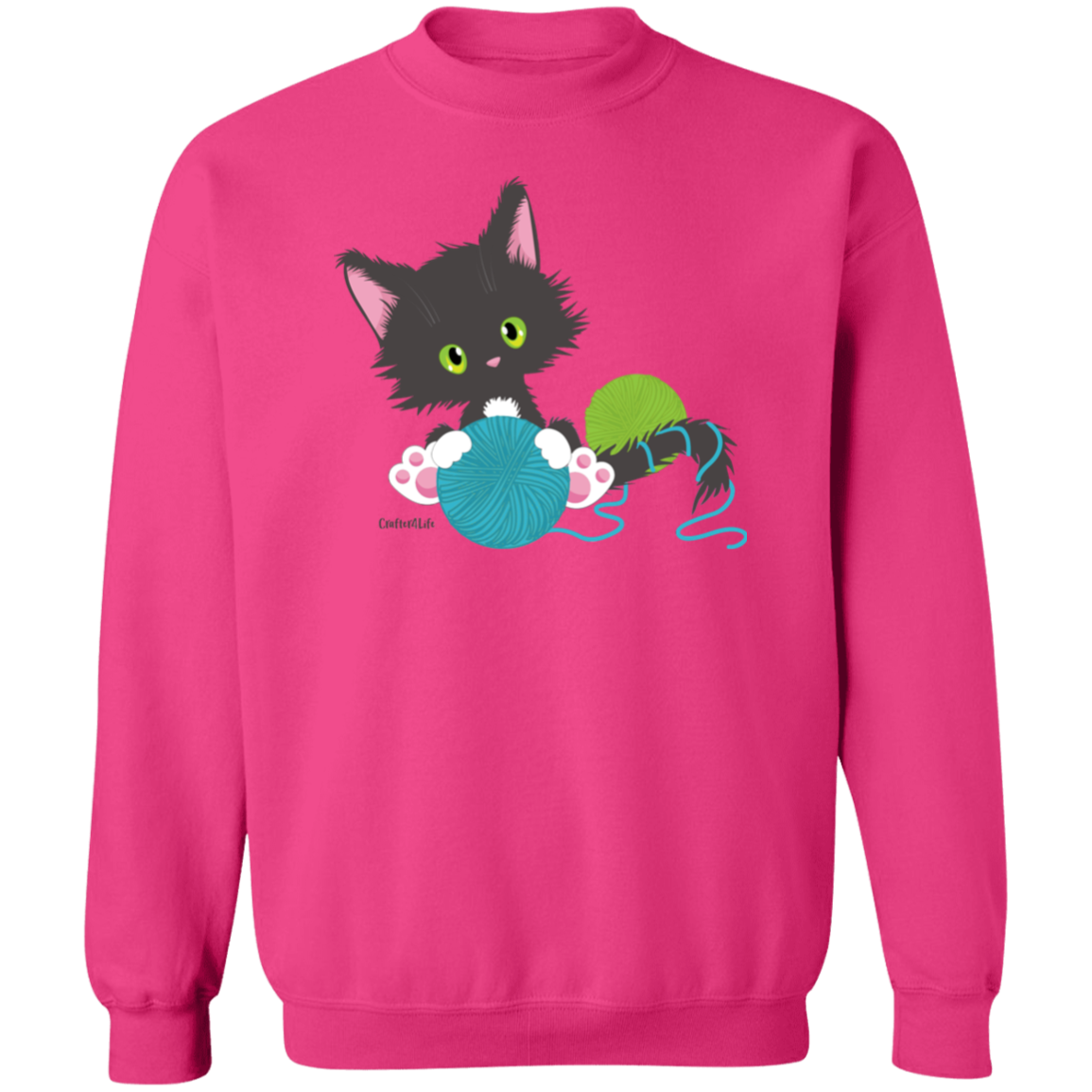 Grey Tuxedo Kitty Holding Ball of Yarn Crewneck Pullover Sweatshirt