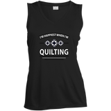 I'm Happiest When I'm Quilting Ladies Sleeveless Moisture Absorbing V-Neck