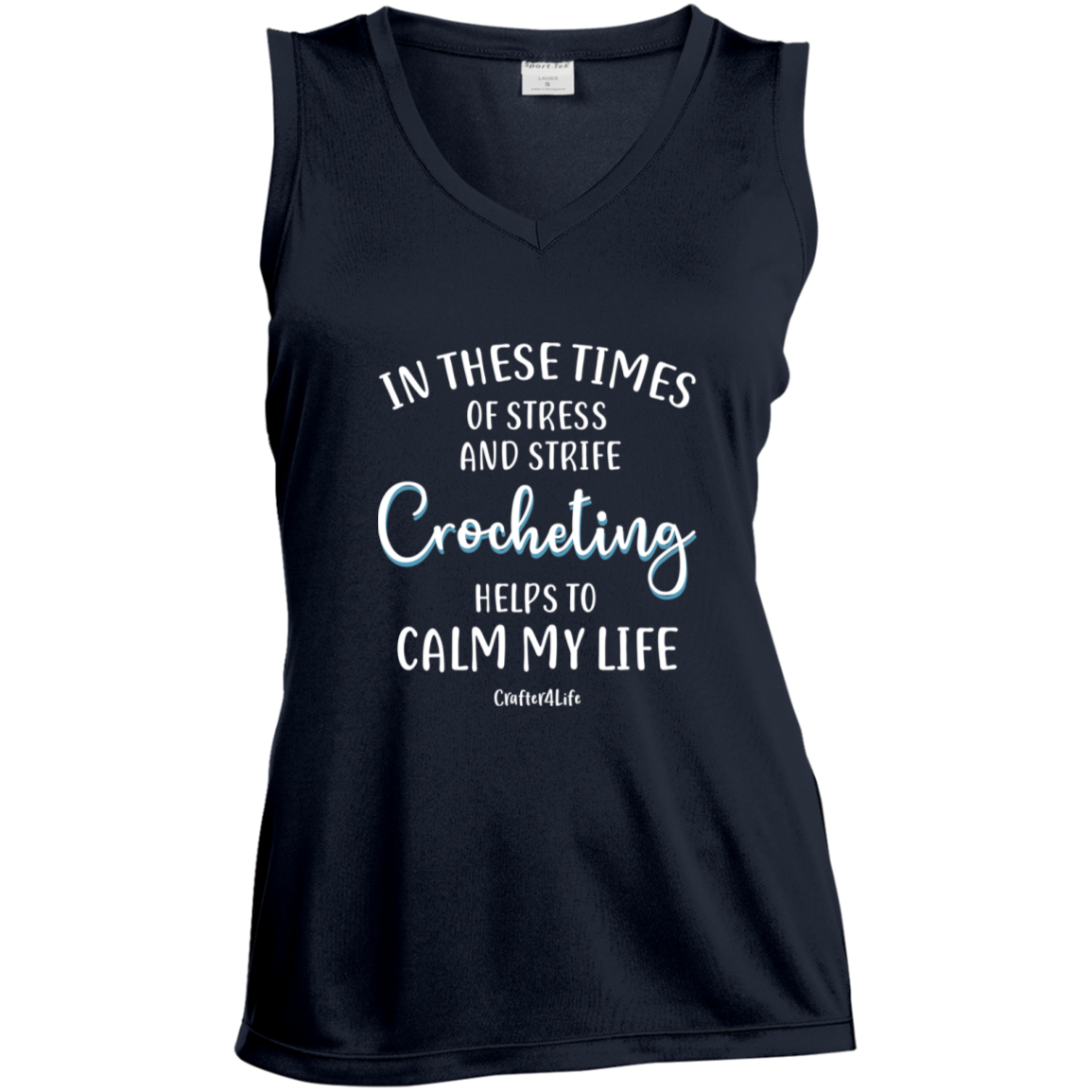 Crocheting Helps to Calm My Life Ladies' Sleeveless Moisture Absorbing V-Neck