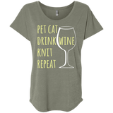 Pet Cat-Drink Wine-Knit Ladies Triblend Dolman Sleeve