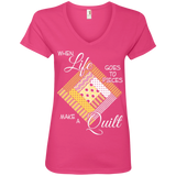 Make a Quilt (yellow) Ladies V-Neck Tee - Crafter4Life - 3