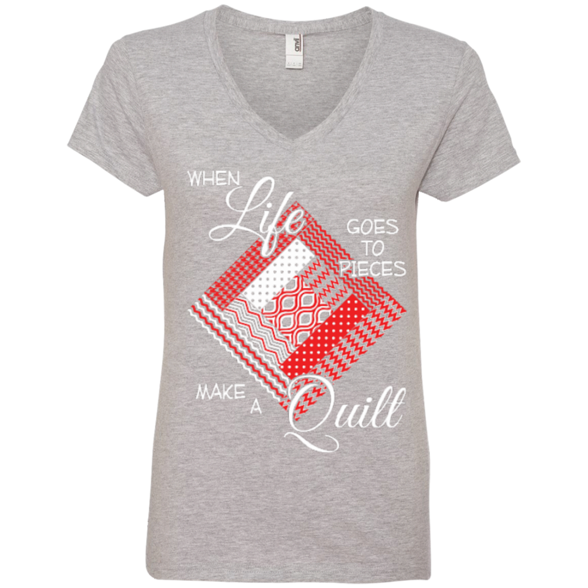 Make a Quilt (red) Ladies V-Neck Tee - Crafter4Life - 2