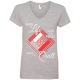 Make a Quilt (red) Ladies V-Neck Tee - Crafter4Life - 2