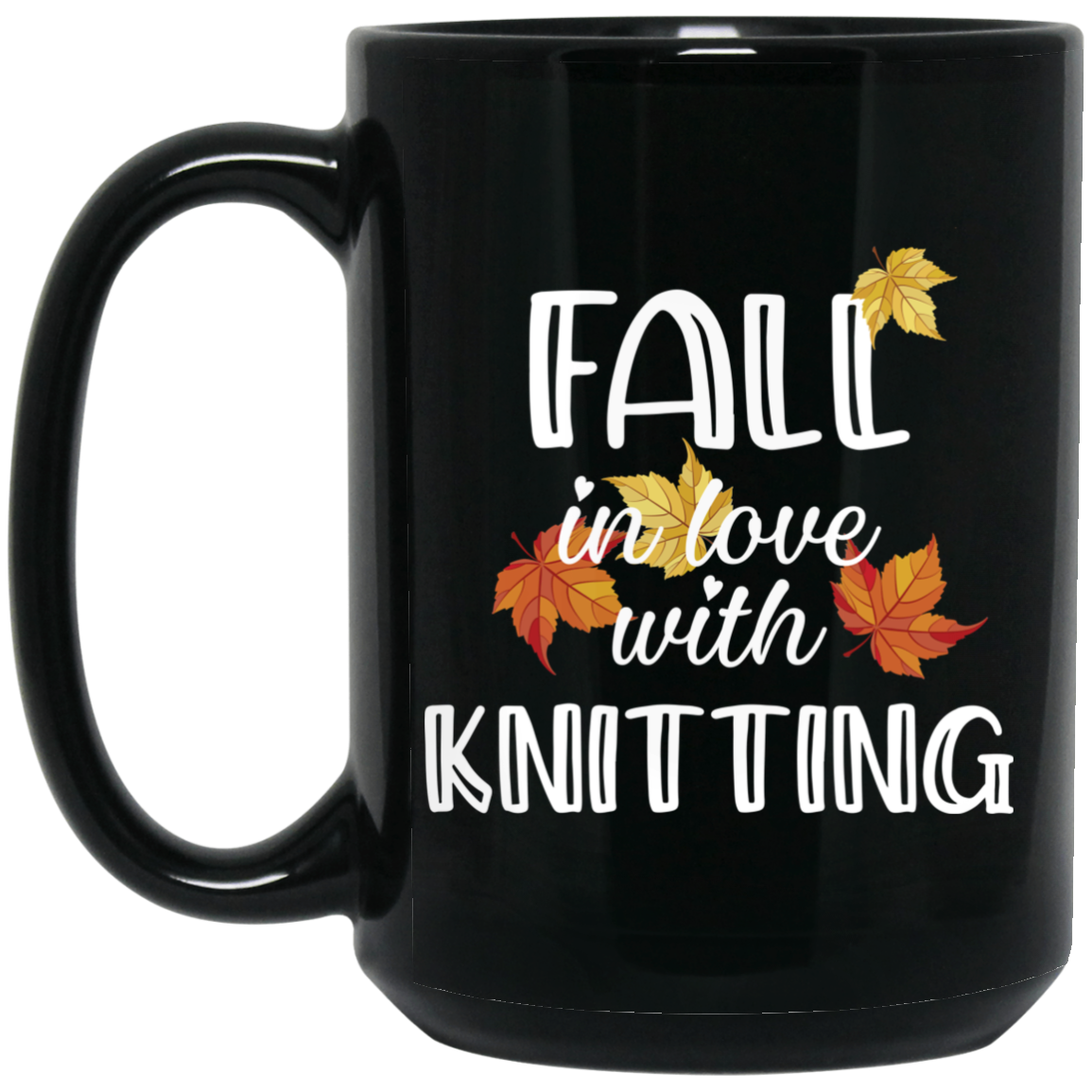Fall in Love with Knitting Black Mugs