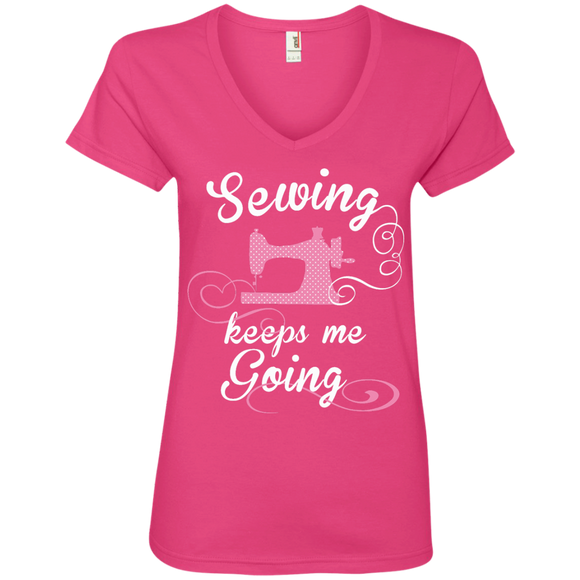 Sewing Keeps Me Going Ladies V-Neck Tee - Crafter4Life - 1