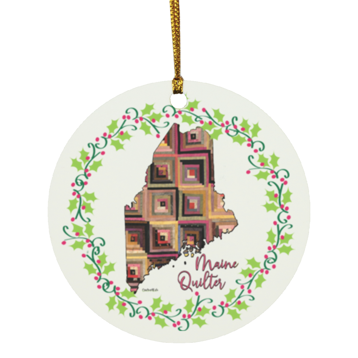 Maine Quilter Christmas Circle Ornament