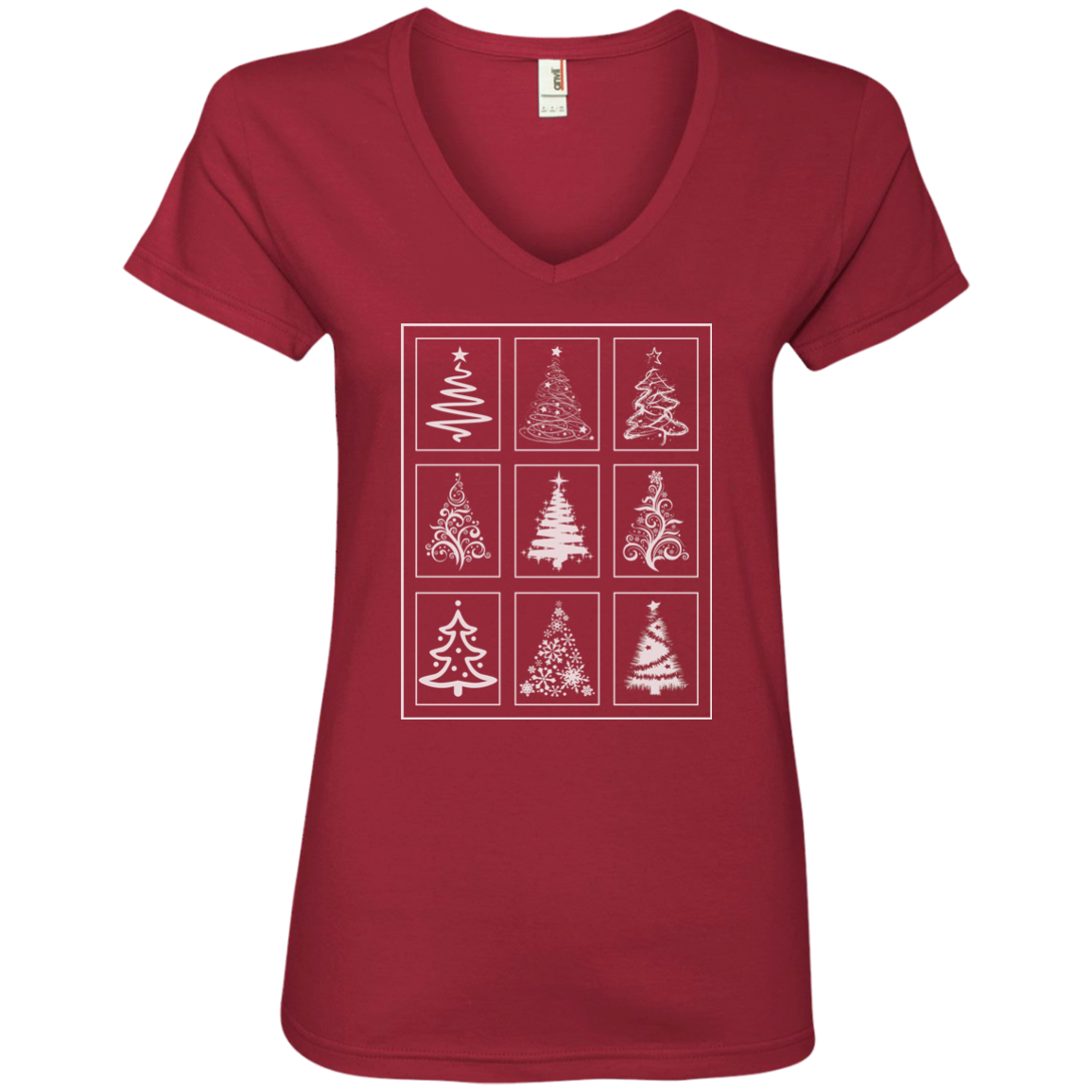 Christmas Tree Quilt Ladies V-Neck T-Shirt