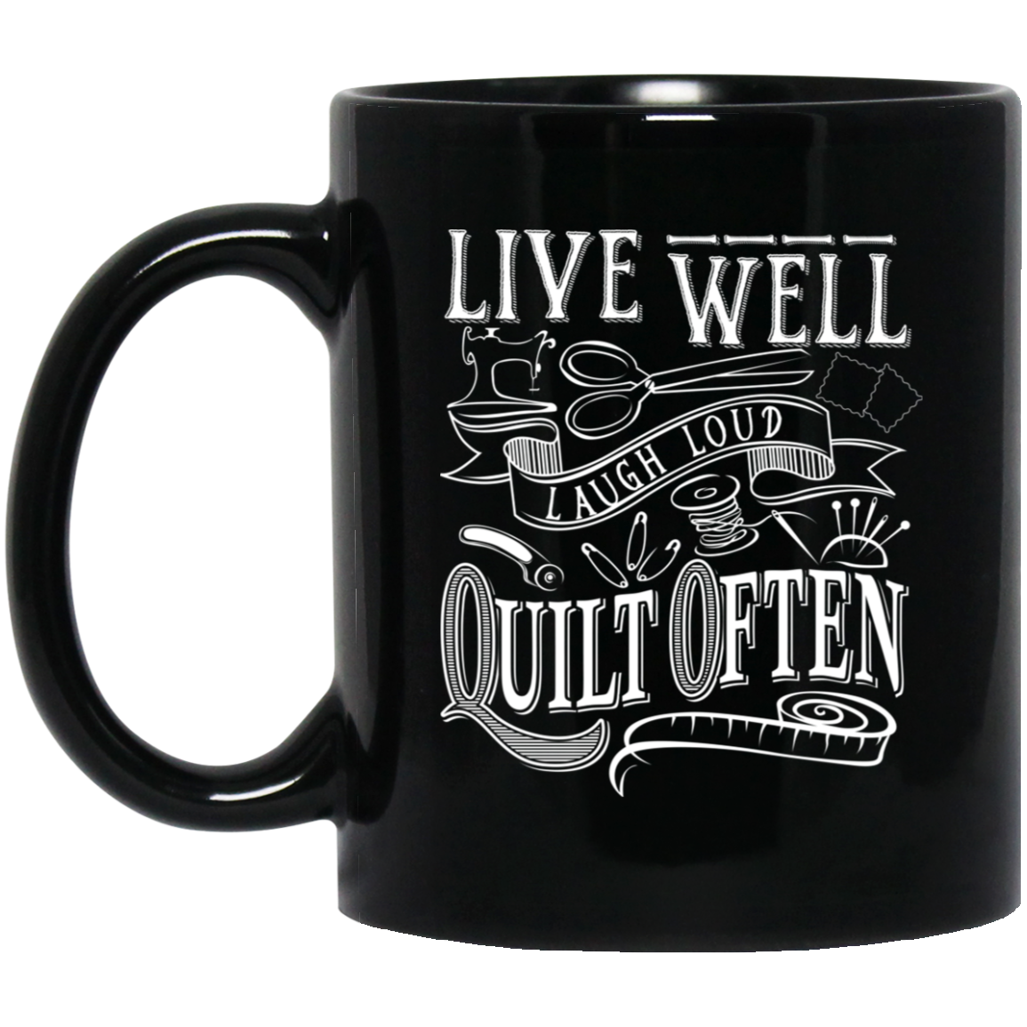 Live Well - Quilt Often Black Mugs
