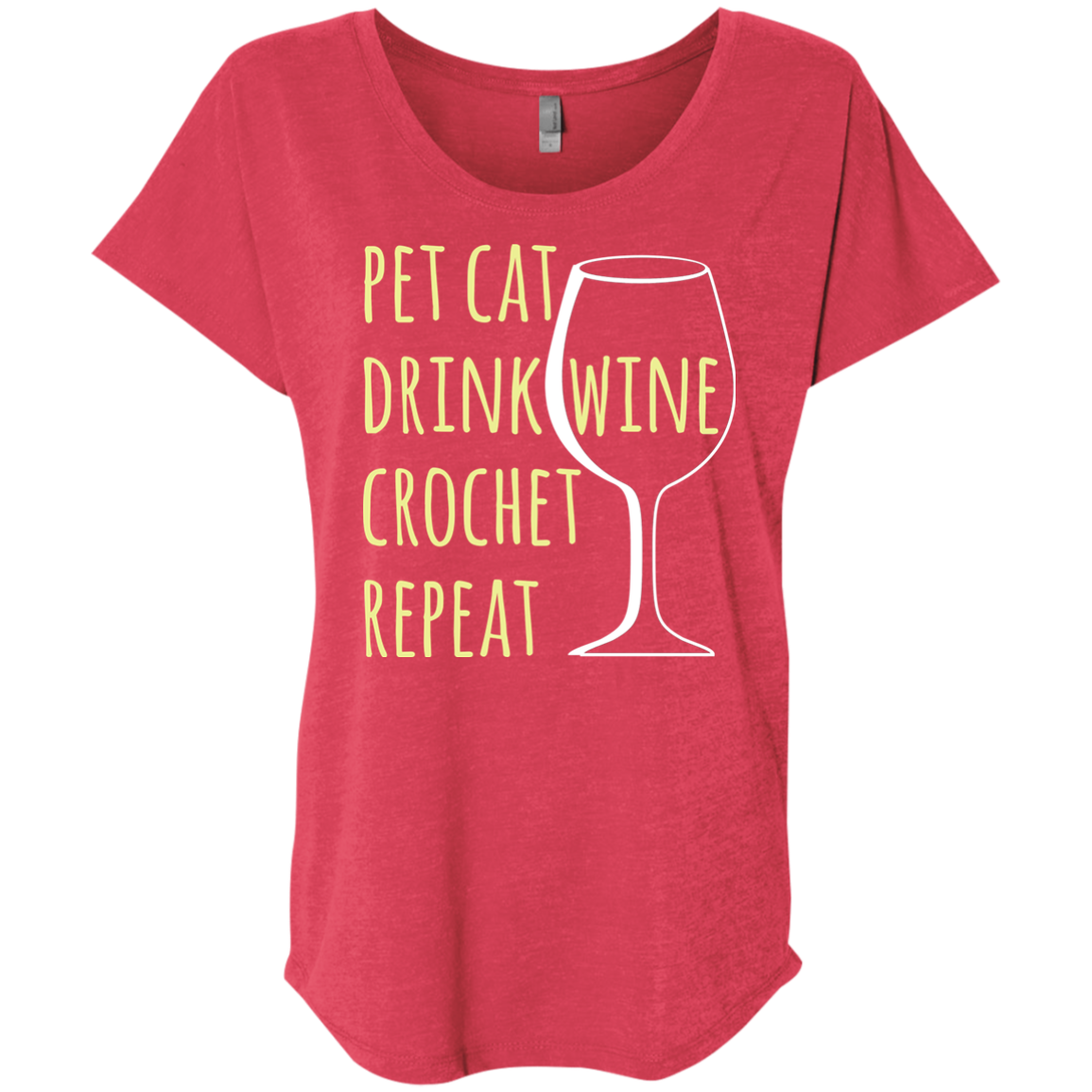 Pet Cat-Drink Wine-Crochet Ladies Triblend Dolman Sleeve