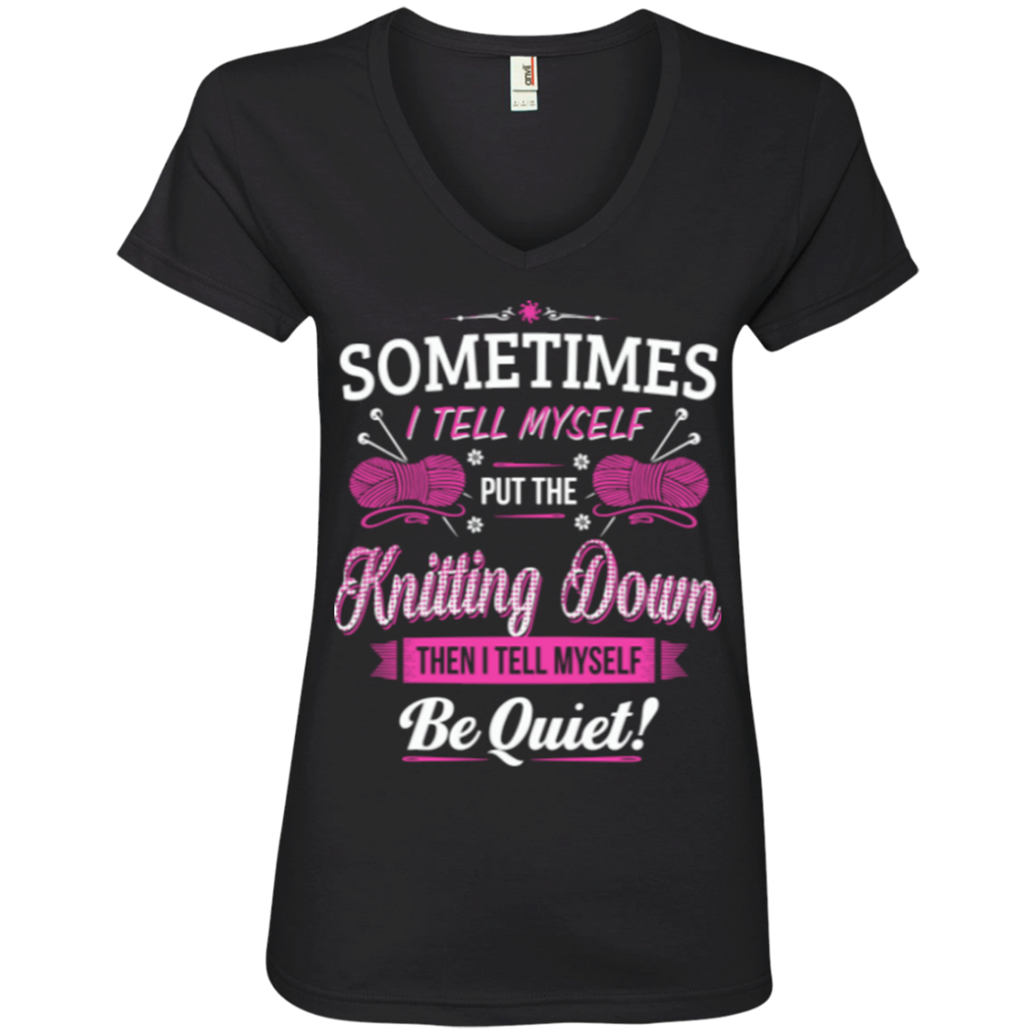 Put The Knitting Down Ladies V-Neck Tee - Crafter4Life - 3