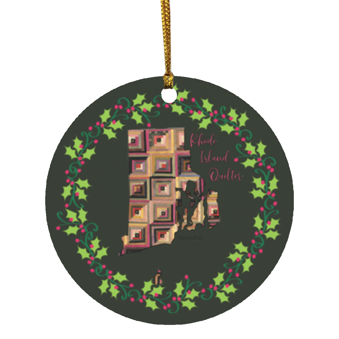 Rhode Island Quilter Christmas Circle Ornament
