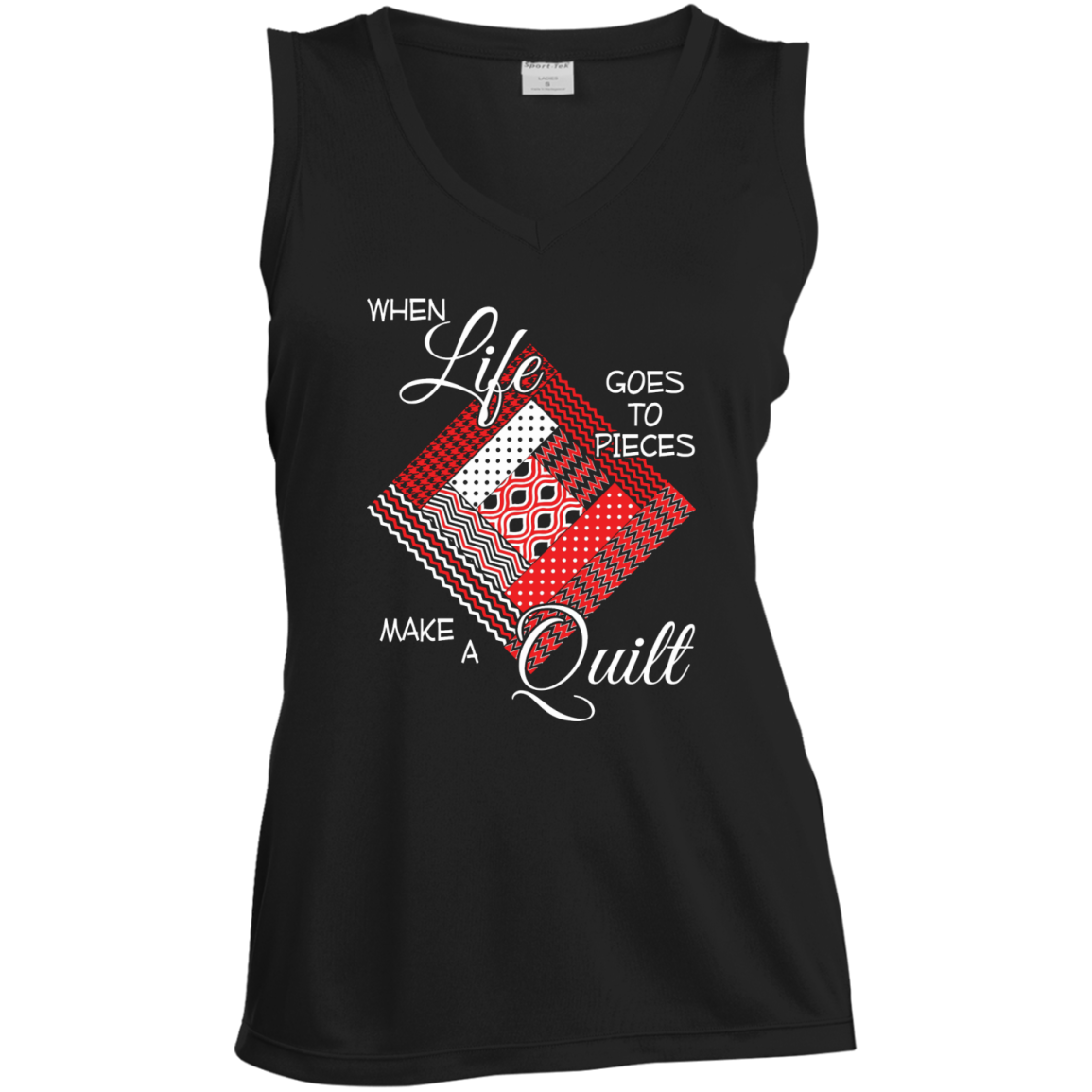 Make a Quilt (red) Ladies Sleeveless V-Neck - Crafter4Life - 2