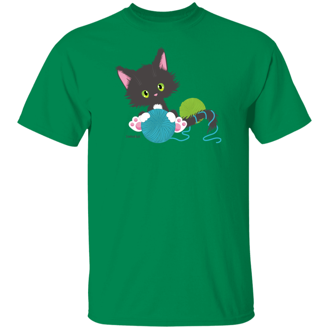 Grey Tuxedo Kitty Holding Ball of Yarn T-Shirt