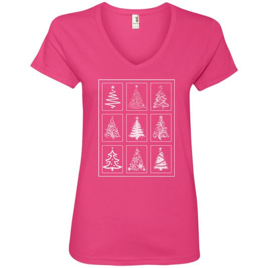 Christmas Tree Quilt Ladies V-Neck T-Shirt