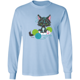 Grey Tuxedo Kitty with Yarn LS Ultra Cotton T-Shirt
