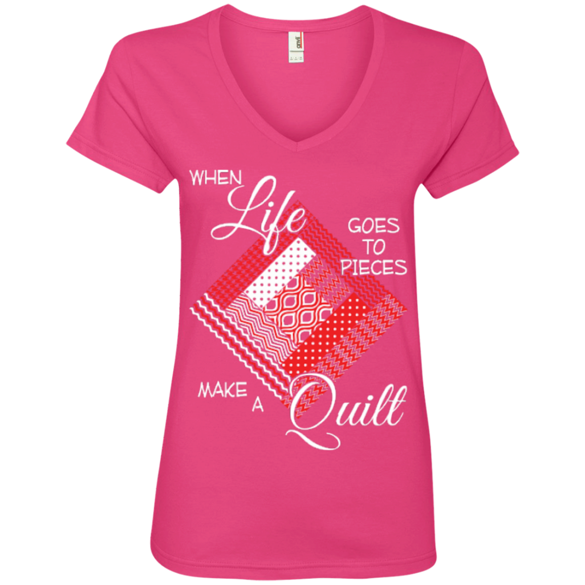 Make a Quilt (red) Ladies V-Neck Tee - Crafter4Life - 1