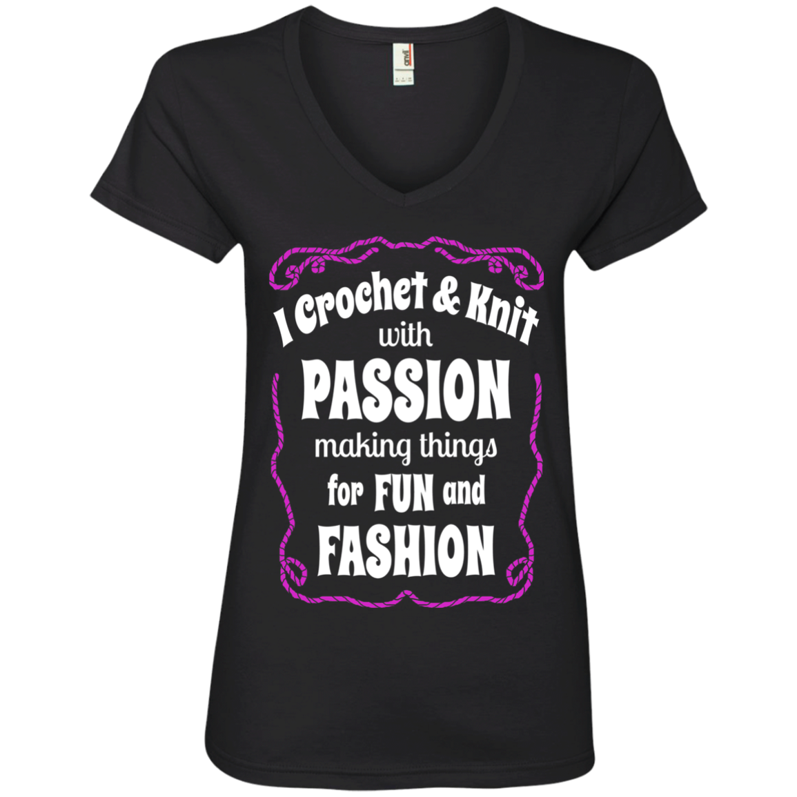 I Crochet & Knit with Passion Ladies V-Neck T-Shirt