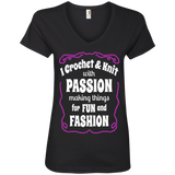 I Crochet & Knit with Passion Ladies V-Neck T-Shirt