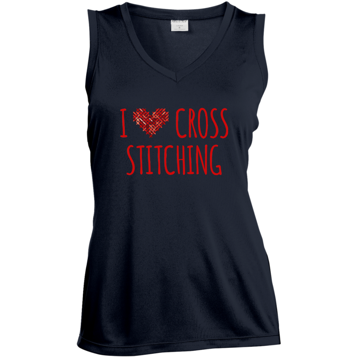 I Heart Cross Stitching Ladies Sleeveless Moisture Absorbing V-Neck