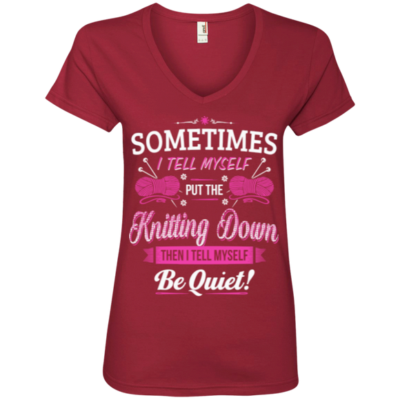 Put The Knitting Down Ladies V-Neck Tee - Crafter4Life - 1
