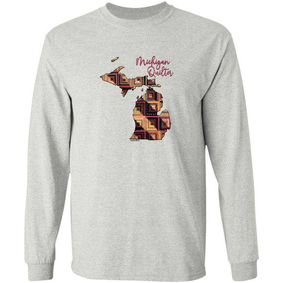 Michigan Quilter Long Sleeve T-Shirt, Gift for Quilting Friends and Family