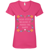 I Cross Stitch Because It Makes Me Happy Ladies V-neck Tee - Crafter4Life - 2