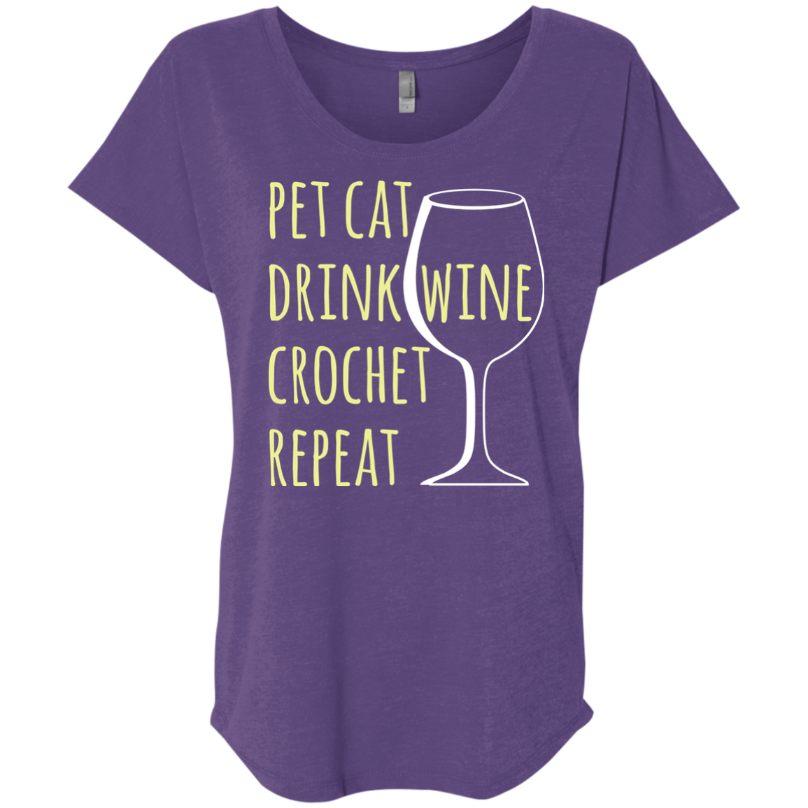 Pet Cat-Drink Wine-Crochet Ladies Triblend Dolman Sleeve