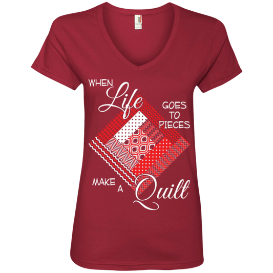 Make a Quilt (red) Ladies V-Neck Tee - Crafter4Life - 4