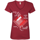 Make a Quilt (red) Ladies V-Neck Tee - Crafter4Life - 4