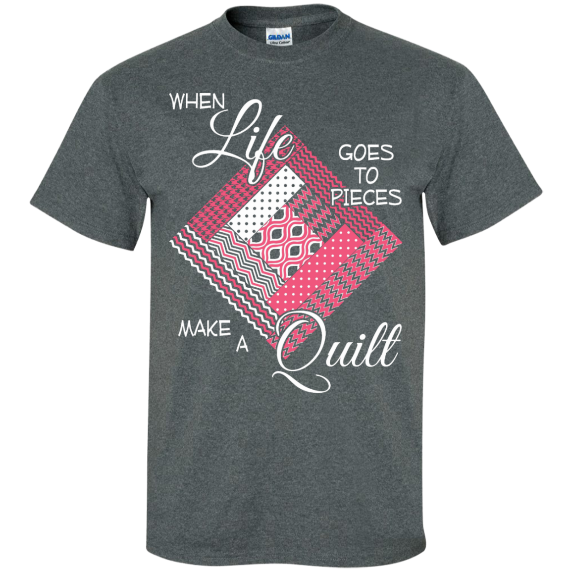 Make a Quilt (pink) Custom Ultra Cotton T-Shirt - Crafter4Life - 5
