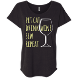 Pet Cat-Drink Wine-Sew Ladies Triblend Dolman Sleeve