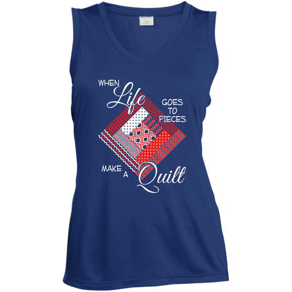 Make a Quilt (red) Ladies Sleeveless V-Neck - Crafter4Life - 1