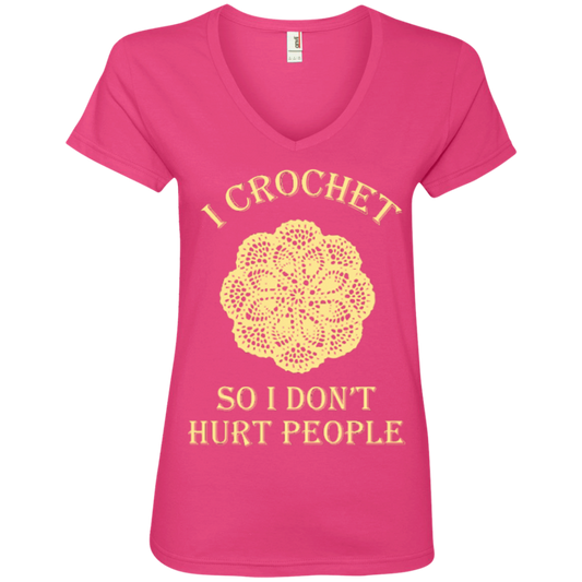 I Crochet So I Don't Hurt People Ladies V-neck Tee - Crafter4Life - 1