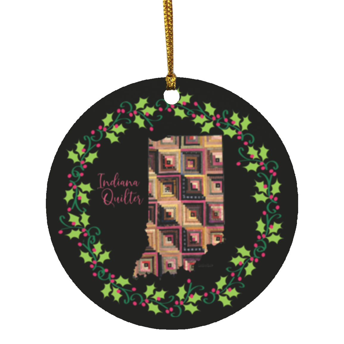 Indiana Quilter Christmas Circle Ornament