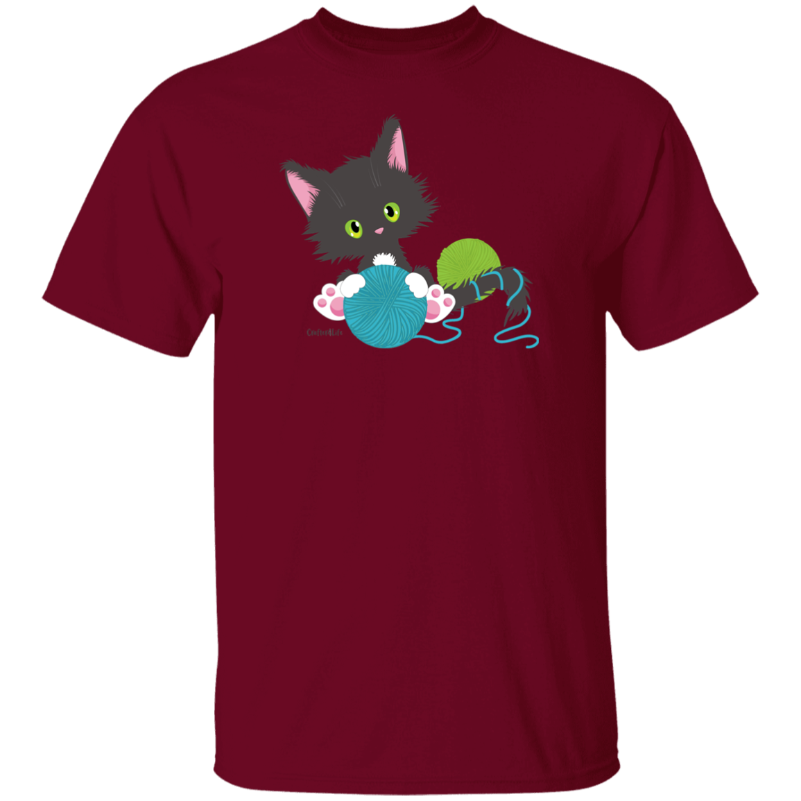 Grey Tuxedo Kitty Holding Ball of Yarn T-Shirt