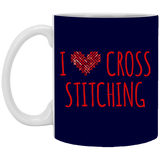 I Heart Cross Stitching White Mugs