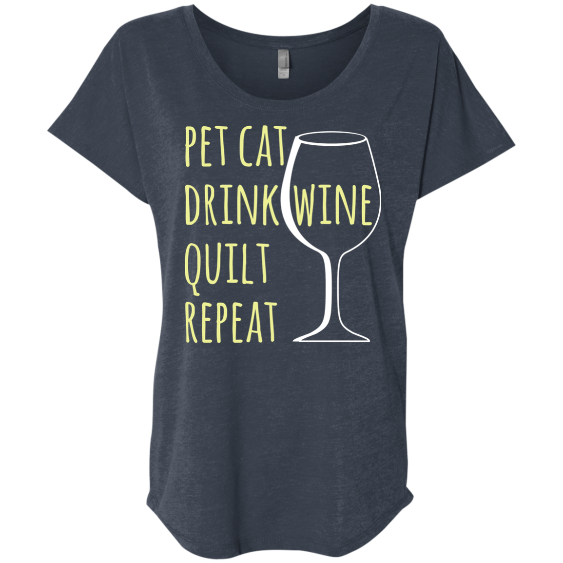 Pet Cat-Drink Wine-Quilt Ladies Triblend Dolman Sleeve