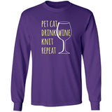 Pet Cat-Drink Wine-Knit Long Sleeve T-Shirt