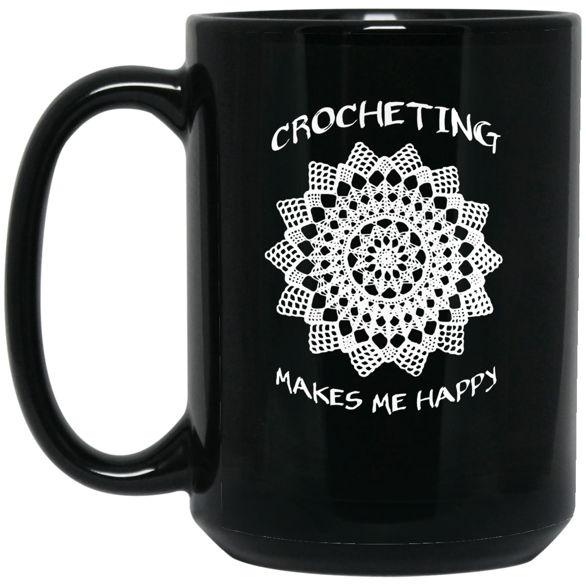 Crocheting Makes Me Happy Black Mugs