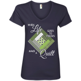 Make a Quilt (Greenery) Ladies' V-Neck T-Shirt