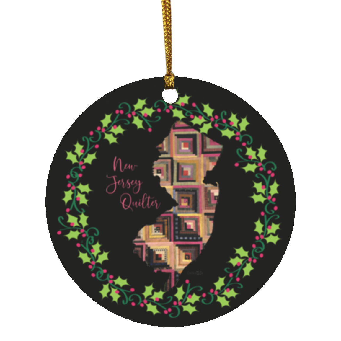 New Jersey Quilter Christmas Circle Ornament