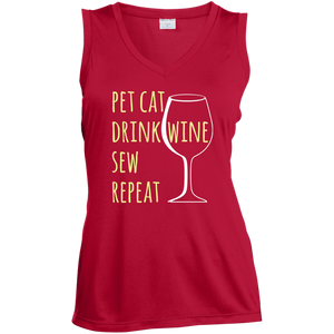 Pet Cat-Drink Wine-Sew Ladies Sleeveless Moisture Absorbing V-Neck